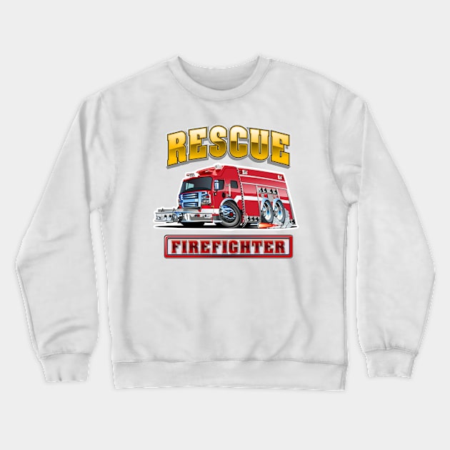 Cartoon Fire Truck Crewneck Sweatshirt by Mechanik